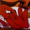 Marion Lucka: Frau in Rot, 70 x 90 cm (1998)