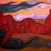 Marion Lucka: Akt mit roter Frau un Katze, Öl, 70 x 100 cm (2014)