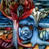 Marion Lucka: Baum mit Rose, Aquarell, 60 x 80 cm (1984) sold