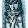 Marion Lucka: Aquarell "Blaufrau" 7 x 13 cm