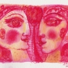 Marion Lucka: Aquarell "Paar in Rot" 10 x 15 cm (2016)
