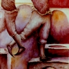 Marion Lucka: Sprung, Aquarell, 20 x 30 cm (1982)