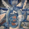 Marion Lucka: Geburt der Engel, Öl, 100 x 120 cm (1996)