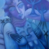 Ölgemälde  " April-Blau-Violett" 60 x 80 cm (2023)