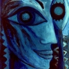 Marion Lucka: Blauauge, Öl, 20 x 30 cm (1996)