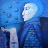 Marion Lucka: Magierin in Blau, Öl. 50 x 60 cm (1994)