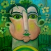 Marion Lucka: Frau mit Blumenkopf, Öl, 40 x 40 cm (2013)