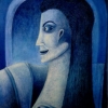 Marion Lucka: Frau in blau, Öl, 50 x 60 cm (1995)