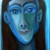 Marion Lucka: Gesicht in Blau, Öl, 50 x 60 cm (1998)
