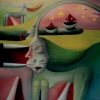 Marion Lucka: Am grünen Meer; Öl, 30 x 40 cm ((1990)