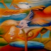 Marion Lucka: Flug, Öl, 60 x 60 cm (1990)