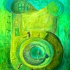 Marion Lucka: Grüne Sonne, Öl, 50 x 60 cm (1994)