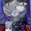 Marion Lucka: Katze, die schwarze Rosen hört, 50 x 70 cm (2012)
