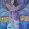Marion Lucka: Baumfrau mit Katze; Öl, 70 x 100 cm (2012)