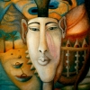 Marion Lucka: Pharao, Öl, 90 x 100 cm (1995)