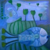 Marion Lucka: Schneekopf mit Fischengel, Öl,(2013)