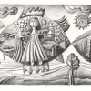 Marion Lucka: Bleistiftzeichnung "Fischflug" 10 x 15 cm (2003)