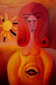 Marion Lucka: Ölgemälde „Sonnenfrau“ 65 x 90 cm (2001)