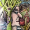 Marion Lucka: Blütenfrau, Tusche/Aquarell (1991)