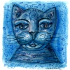 Marion Lucka: Blauer Katzenkopf, Aquarell 5 x 5 cm (2016)
