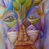 Marion Lucka: Fischgesicht, Aquarell, 30 x 40 cm (1990)