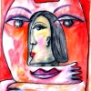 Marion Lucka: Geborgen, Aqarell, 30 x 40 cm (2003)