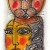 Marion Lucka: Aquarell, Herbstkatze, 7 x 10 cm (2016)