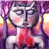 Marion Lucka: Julikatze, Tusche/Aquarell 12 x 12 cm (2011)