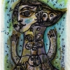 Marion Lucka: Schmetteringsfrau, Tusche/Aquarell, 6 x 8 cm (2016)