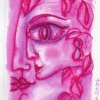 Marion Lucka: Tusche/Aquarell "Lilakuss" 10 x 15 cm (2016)
