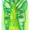 Marion Lucka: Aquarell " Am grünen Baum 1" 10 x 12 cm (2018)