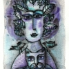 Marion Lucka: Märzblätterfrau, Aquarell, 10 x 13 cm (2016)