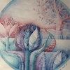 Marion Lucka: Aquarell "Landschaft" rund 25 cm (1985)
