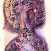 Marion Lucka: Aquarell" Engel im Kopf" 10 x 15 cm (2013)