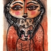 Marion Lucka: "Katzenfrau" Aquarell 7 x 12 cm (2016)