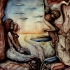 Marion Lucka: Wartende, Aquarell (1988)