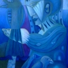 Marion Lucka: Frau, blind, mit Vogel, 70 x 100 cm (2006)