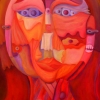 Marion Lucka : Feuergesicht, Öl,70 x 100 cm (2007)