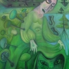 Marion Lucka: Ölgemälde " Grüne Pilze in Winter" 70 x 100 cm (2018)