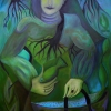 Marion Lucka: Ölgemälde "Baumfrau und Fisch" 70 x 100 cm (2018)