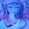 Marion Lucka: Ölgemälde " Blaue mit Katzenhaar" 40 x 40 cm (2019)