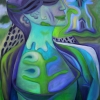 Marion Lucka: Ölgemälde "Frau mit Dezembermaske" 70 x 100 cm (2017)