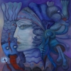 Marion Lucka: Fischfängerin, Öl, 80 x 80 cm (2012)