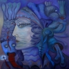 Marion Lucka: Ölgemälde " Fischfängerin" 70 x 70 cm (2012)
