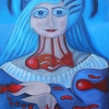Marion Lucka: Ölgemälde "Frau mit Fischkette" 50 x 70 cm (2019)