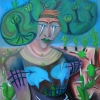 Marion Lucka: Ölgemälde "Frau mit Baumhut" 60 x 80 cm (2019)