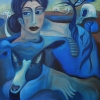 Marion Lucka: Ölgemälde "Frau und Hund am Meer"  60 x 80 cm (2018)