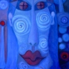 Marion Lucka: Frau fühlt blau, Öl, 45 x 65 cm (2003)