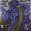 Marion Lucka: Frau mit Blumenwunde, Öl, 100 x 100 cm (2014)