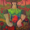 Marion Lucka: Frau mit Hut im August, 70 x 100 cm (2014)